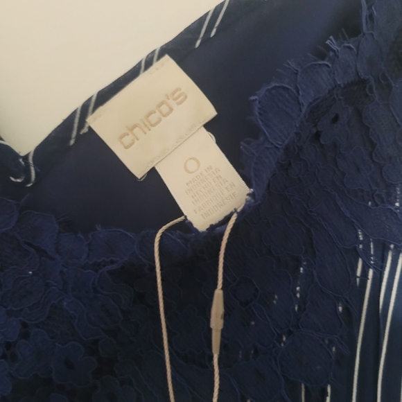 Chico's Convertible Tank Top Women's Size 0 (S) Sleeveless Lace Striped Blue - Picture 10 of 10